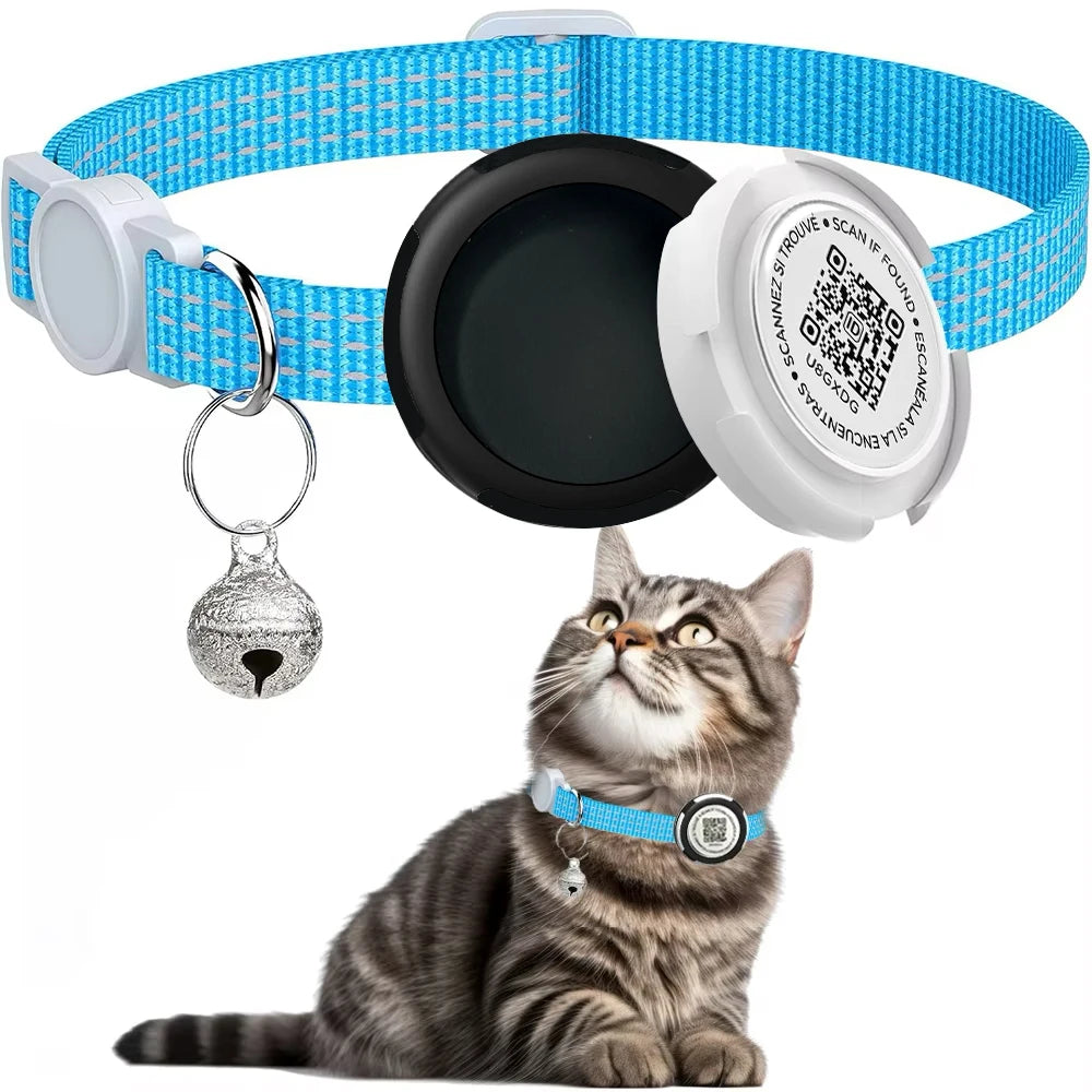 Reflective GPS Cat Collar with Airtag Case & QR ID Tag