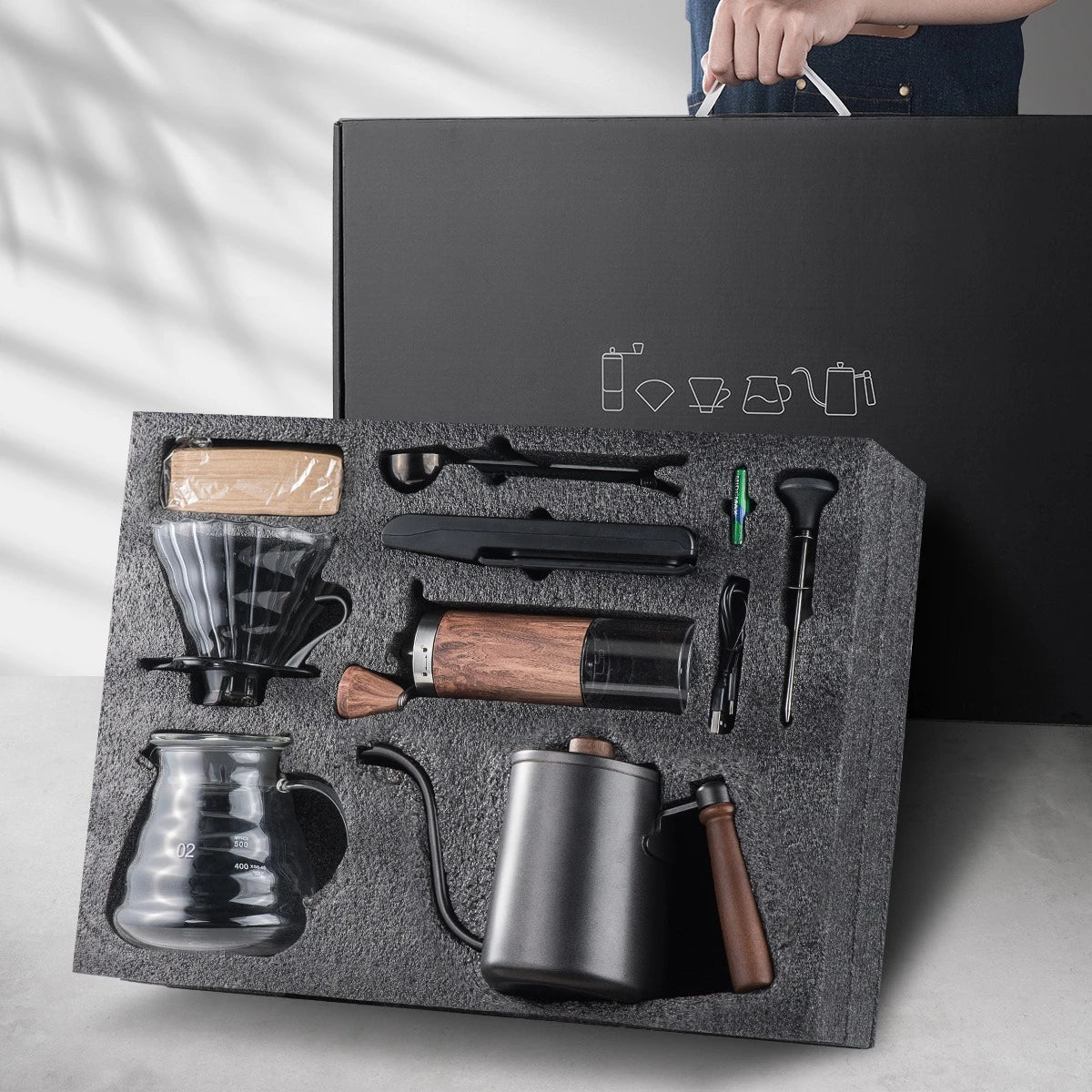 Portable Outdoor Hand Brewed Coffee Set with Grinder