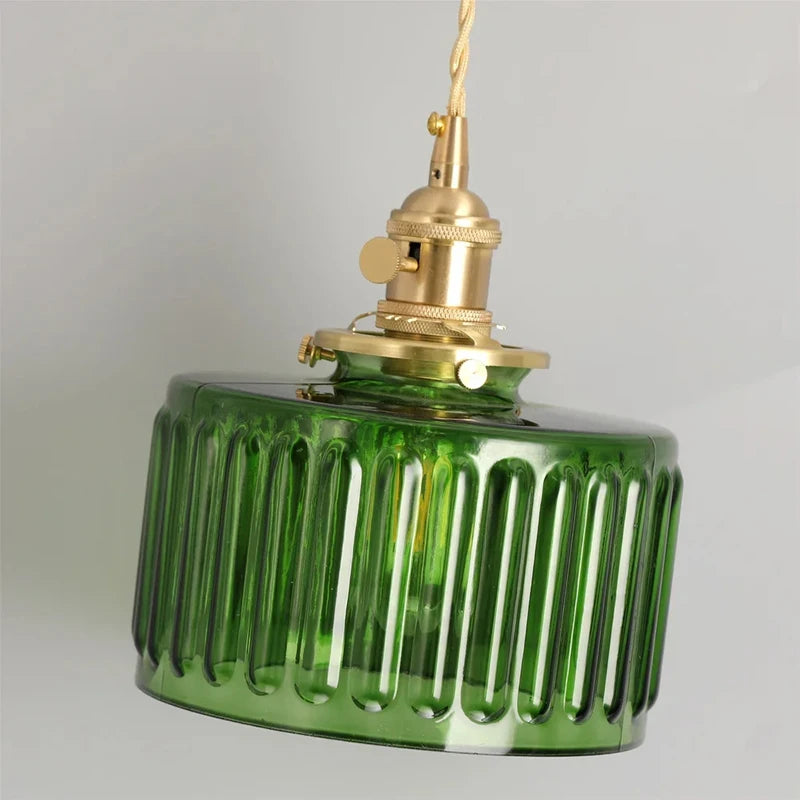Vintage Green Glass Pendant Light - Nordic Copper Hanging Lamp