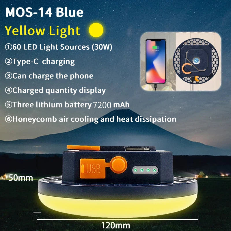 Rechargeable 30W LED Lantern - Portable Camping Light with USB Charging