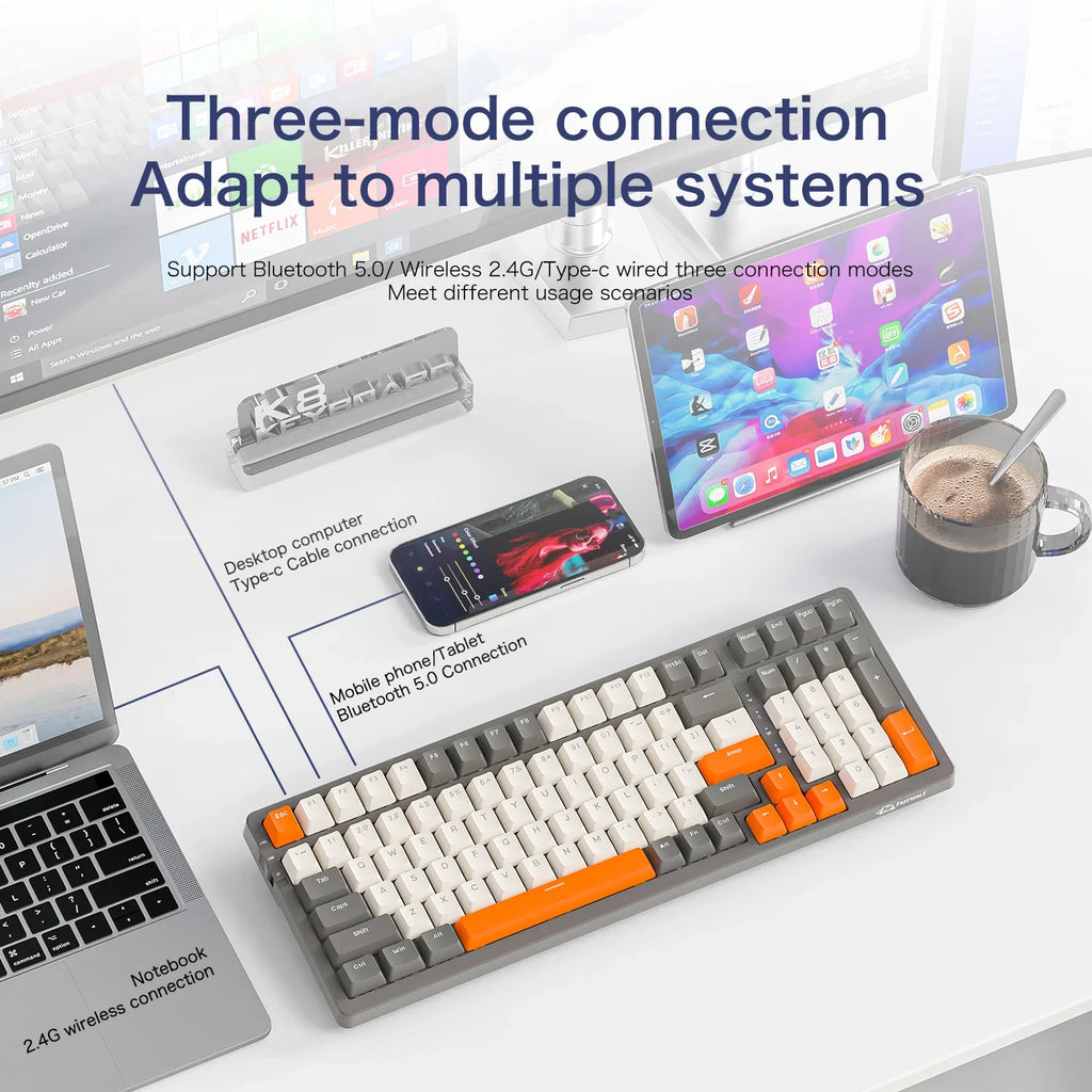 K8 Tri-Mode Wireless Mechanical Keyboard - Hot-Swap & RGB Lighting