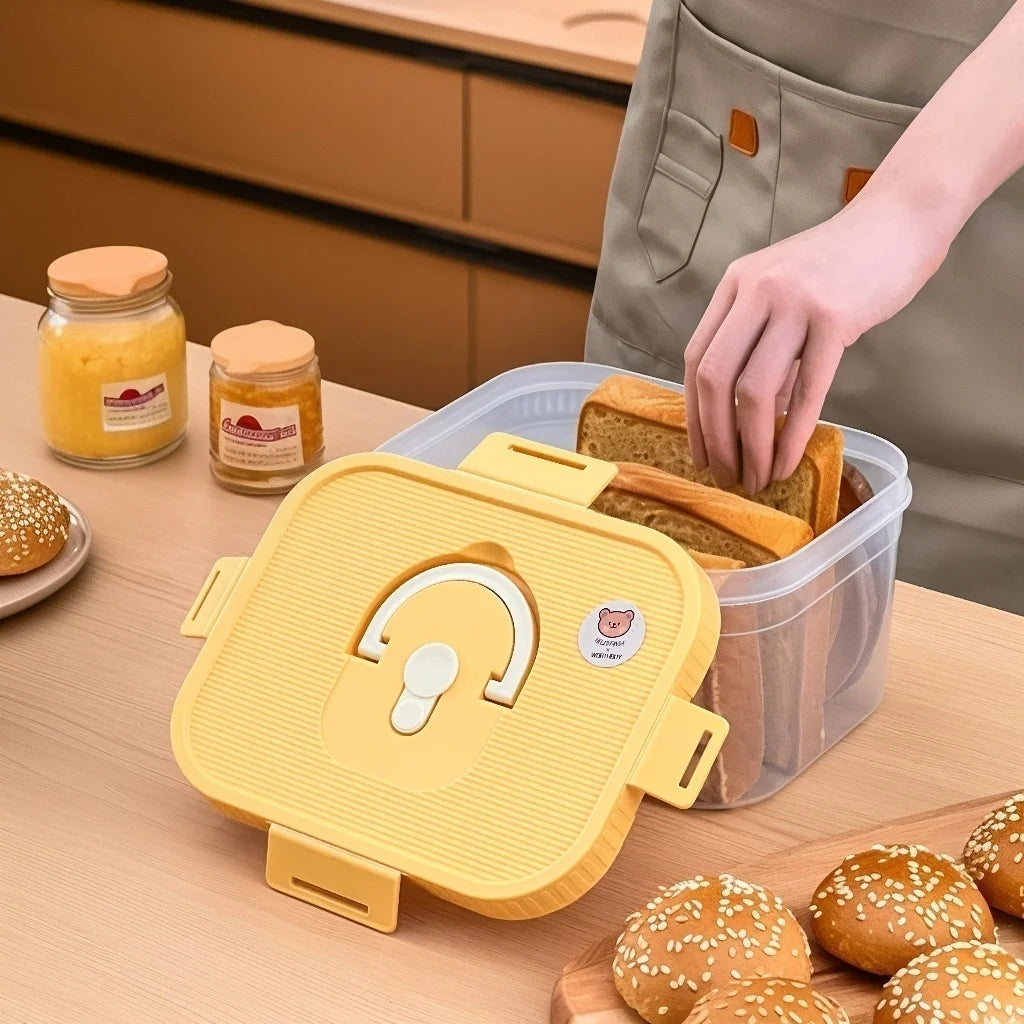 Airtight Plastic Bread Storage Box with Handle - Large Capacity