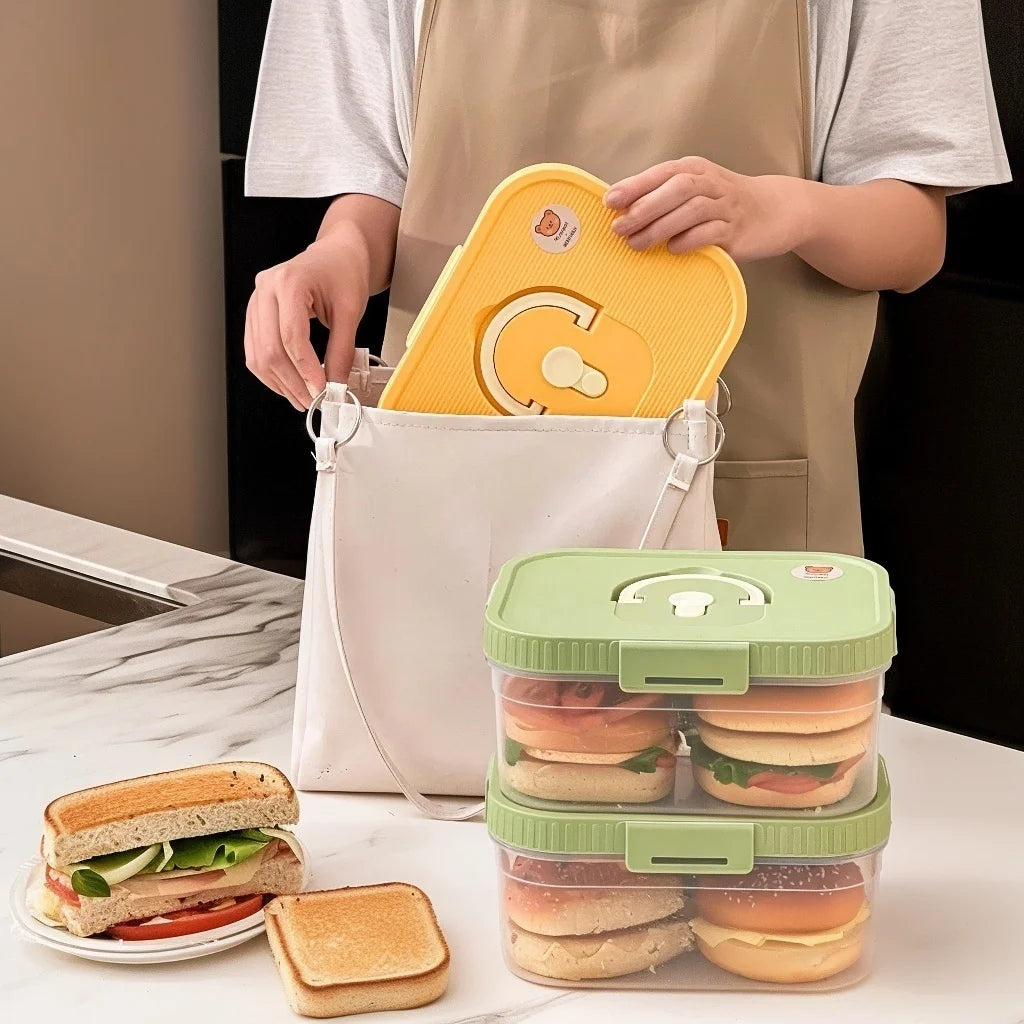 Airtight Plastic Bread Storage Box with Handle - Large Capacity