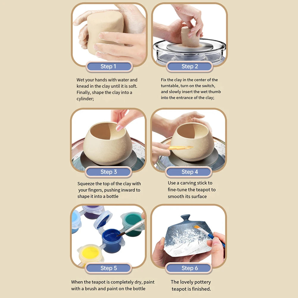Creative Mini Pottery Wheel Kit - Versatile Electric Clay Turntable