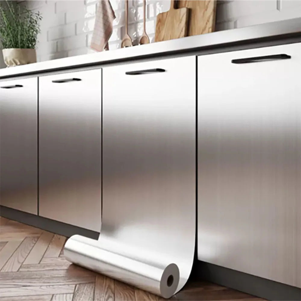Brushed Silver Self-Adhesive Wallpaper - Waterproof & Easy to Clean