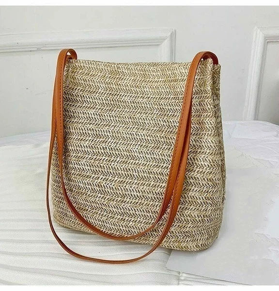 Stylish Women's Woven Straw Beach Handbag - Perfect Summer Tote
