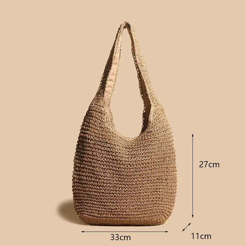 Handmade Straw Woven Shoulder Bag - Perfect for Beach & Travel