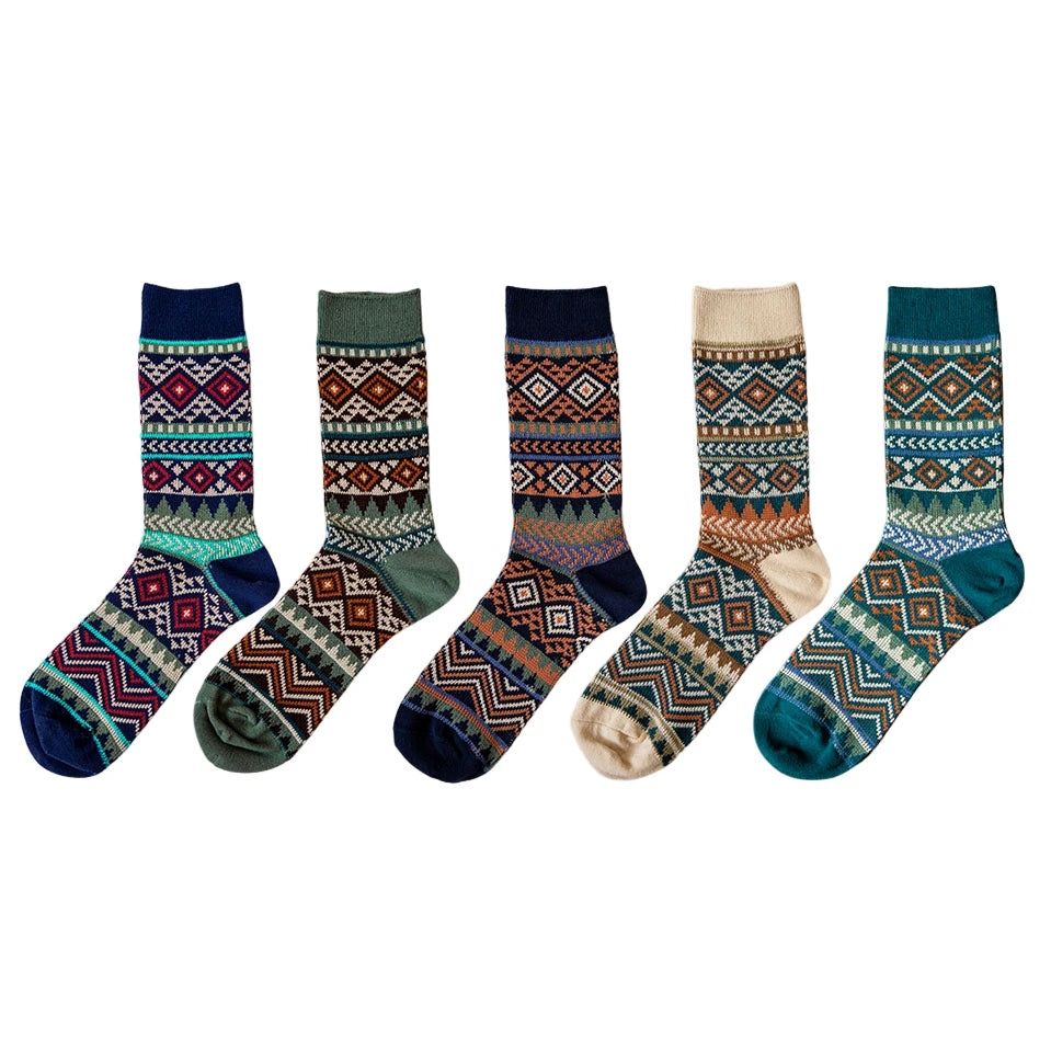 5 Pairs Vintage Fair Isle Crew Socks for Boots - Stylish Comfort