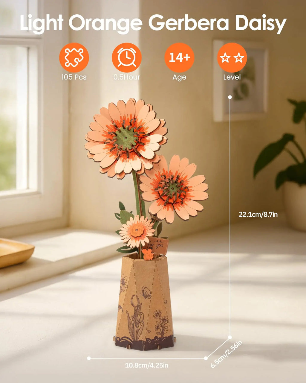 Robotime 3D Wooden Flower Puzzle Kit | Unique DIY Home Decor Gift