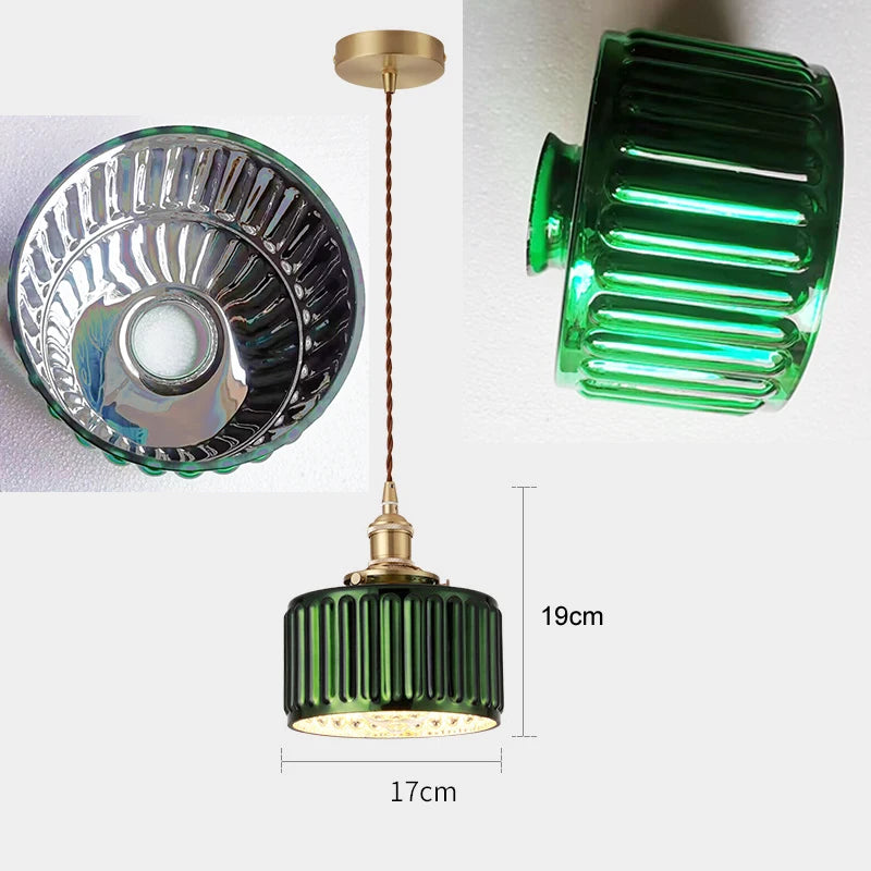 Elegant Green Stripe Glass Pendant Light - E27 Chandelier Fixture
