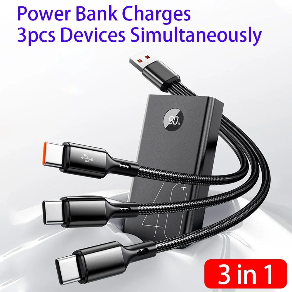 3-in-1 USB-C 100W Fast Charging Data Cable for Samsung & Xiaomi