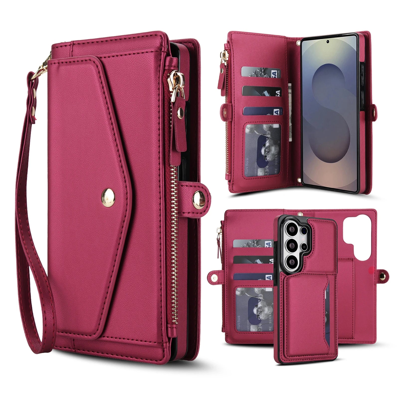 2-in-1 Magnetic Zipper Wallet Case for Samsung Galaxy S Series