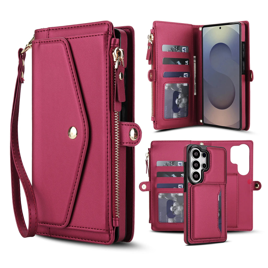 HQBBRO 2-in-1 Magnetic Zipper Wallet Case for Samsung Galaxy Devices