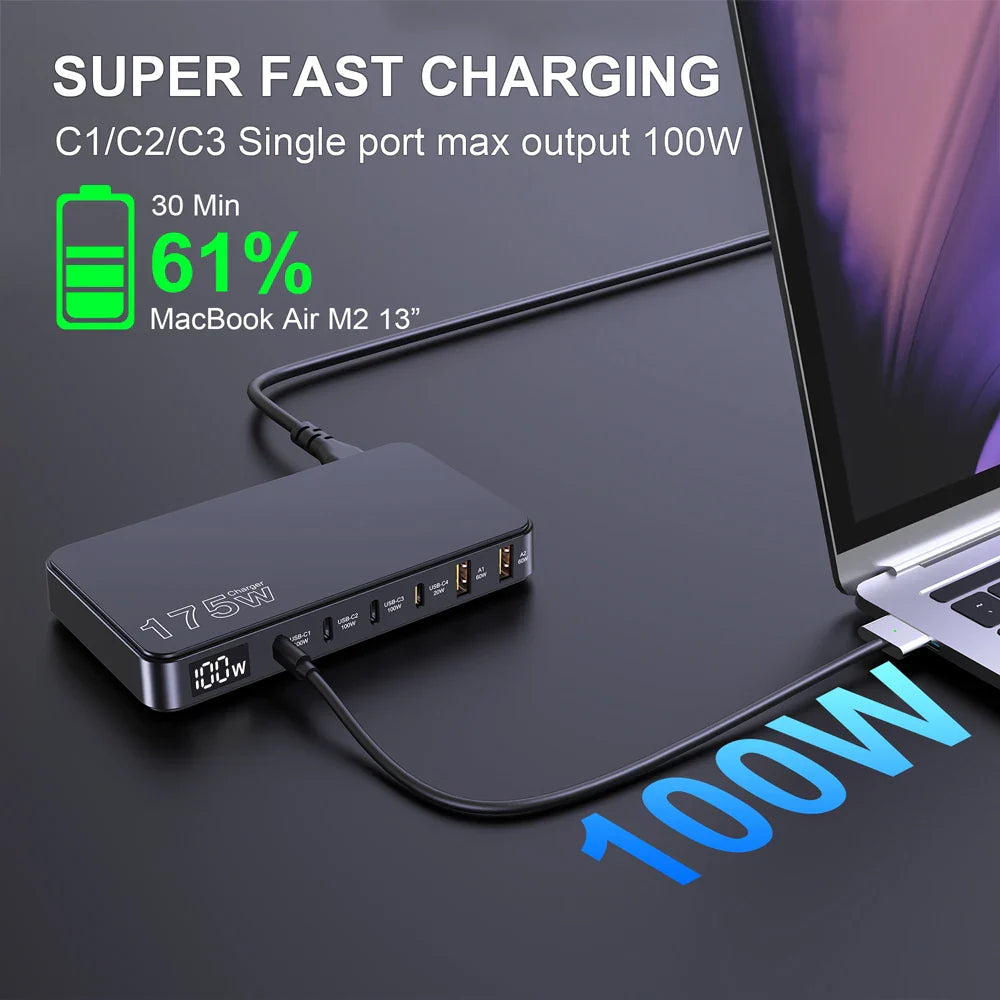 Ueetop 175W GaN USB C Charger with LED Display - 6 Fast Charging Ports