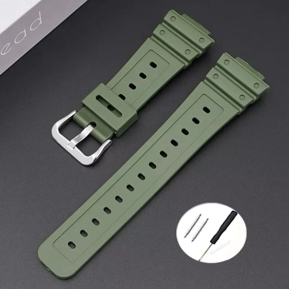 16mm Waterproof Silicone Watch Strap for Casio Models | Silver Buckle