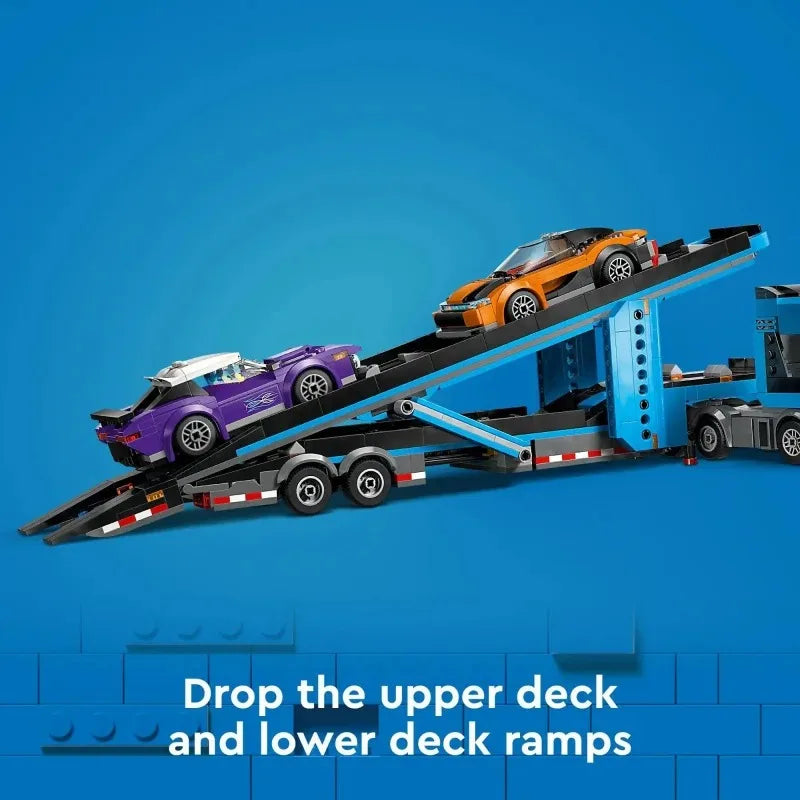 Fun Sports Car Transport Set - Double-Decker Trailer Building Blocks