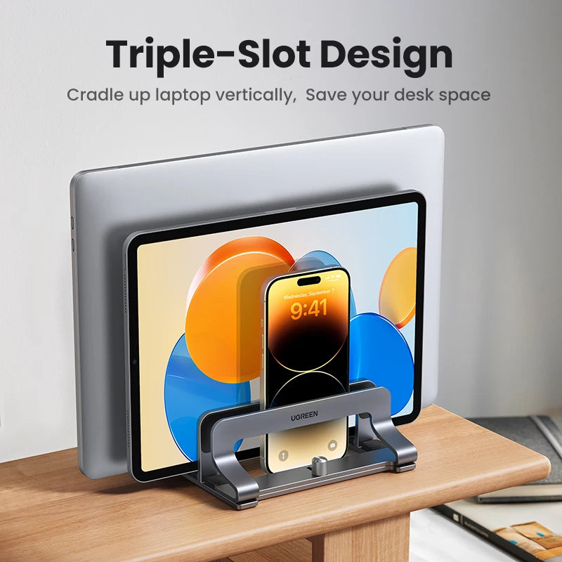 UGREEN Vertical Laptop Stand - Triple Slot Aluminum Holder