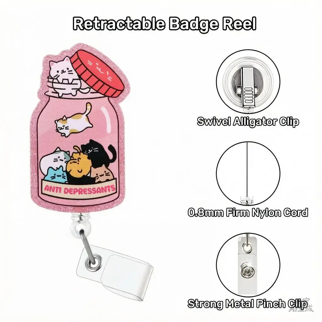 Cute Shiny Acrylic Pet Badge Reel - Retractable Cat & Dog ID Holder