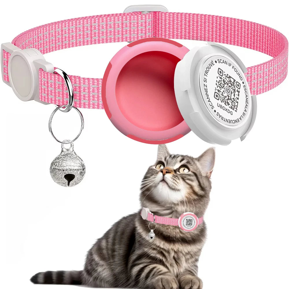 Reflective GPS Cat Collar with Airtag Case & QR ID Tag