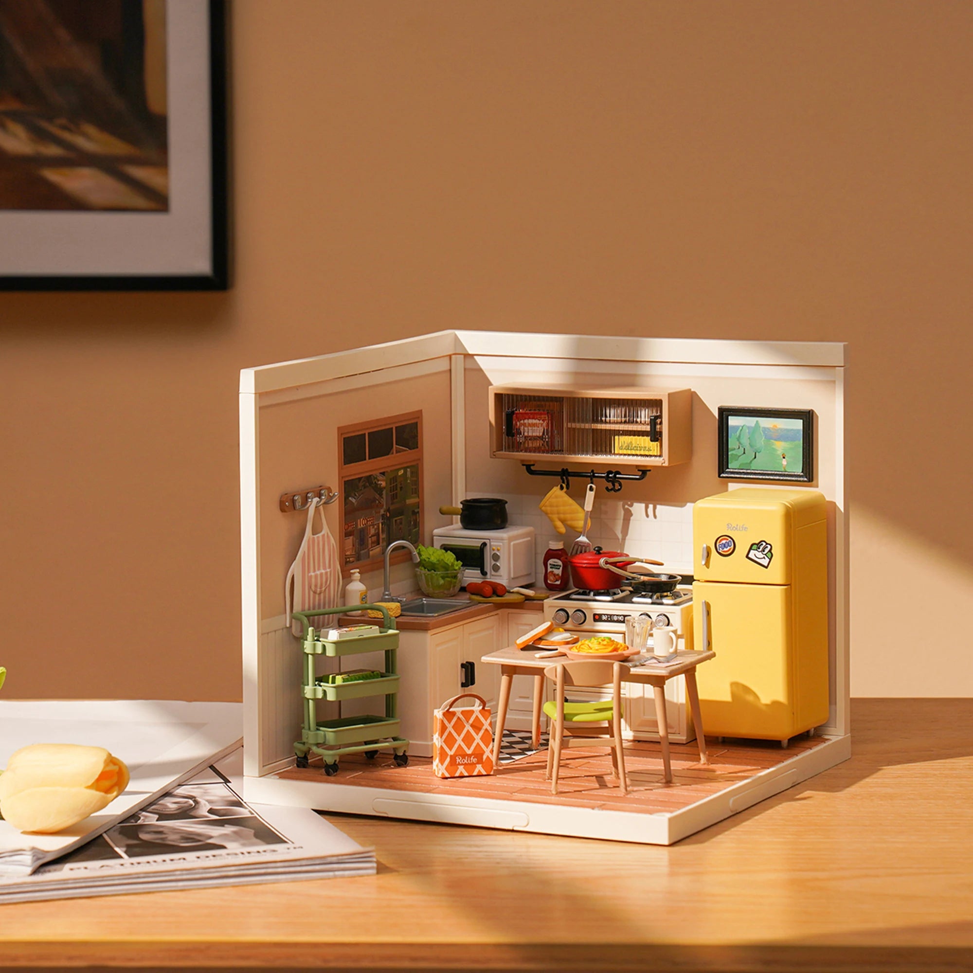 Robotime 3D Puzzle Happy Meals Kitchen DIY Miniature House Kit