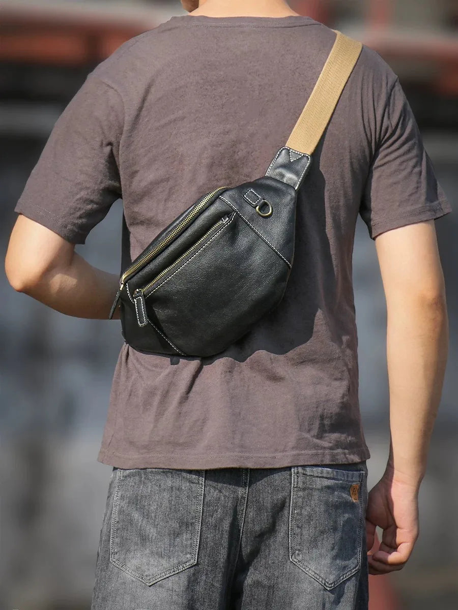Trendy Top Grain Leather Crossbody Chest Pack for Men & Women