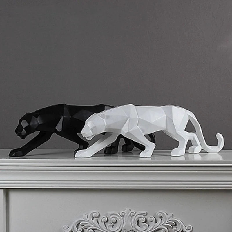 Modern Abstract Black Panther Sculpture - Unique Resin Art for Home Decor