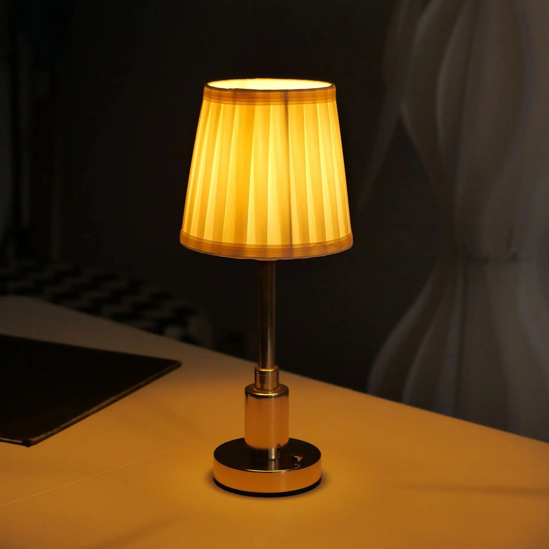 Nordic Rechargeable LED Table Lamp - Elegant Gold Fabric Design