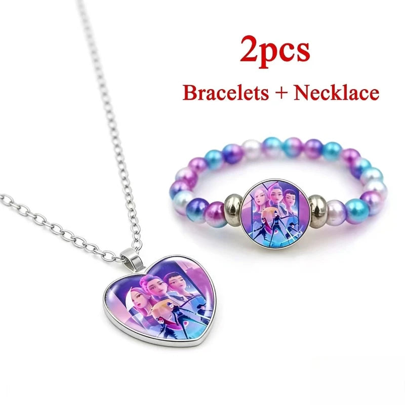 Trendy 2pc Demon Hunters Necklace & Bracelet Set - Stylish Anime Accessory