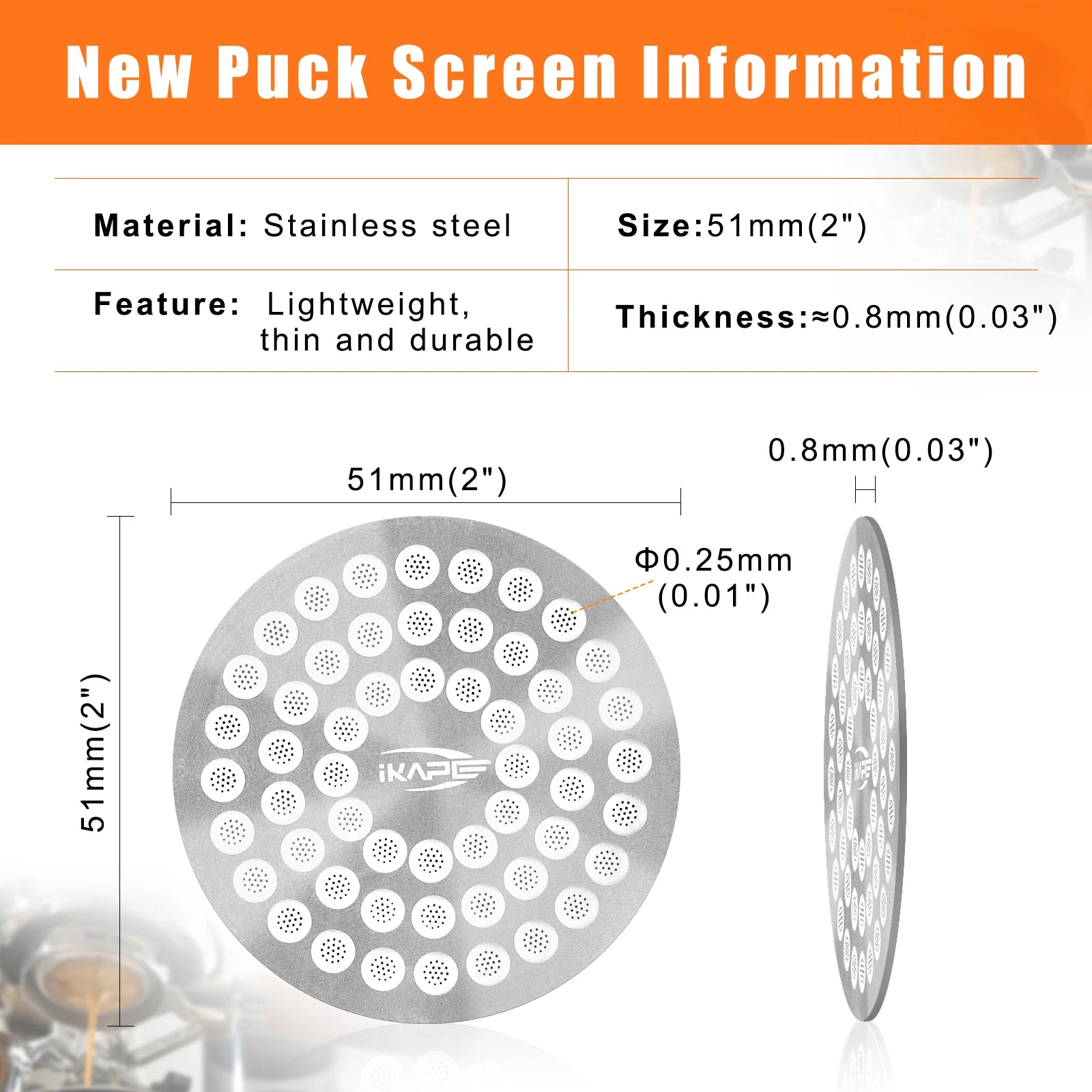 IKAPE Coffee Puck Screen V2 - Ultra-Thin 304 Stainless Steel Filter