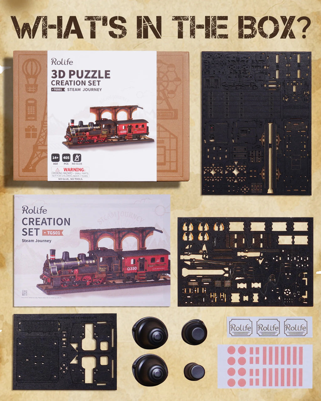 Robotime 3D Wooden Steam Train Puzzle - Engaging Craft Challenge