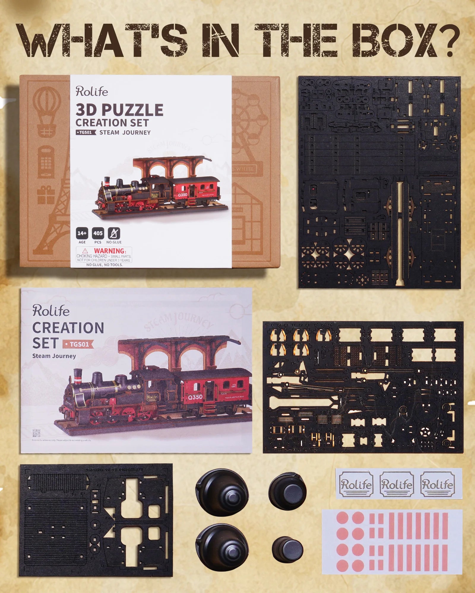 Robotime 3D Wooden Steam Train Puzzle - Engaging Craft Challenge