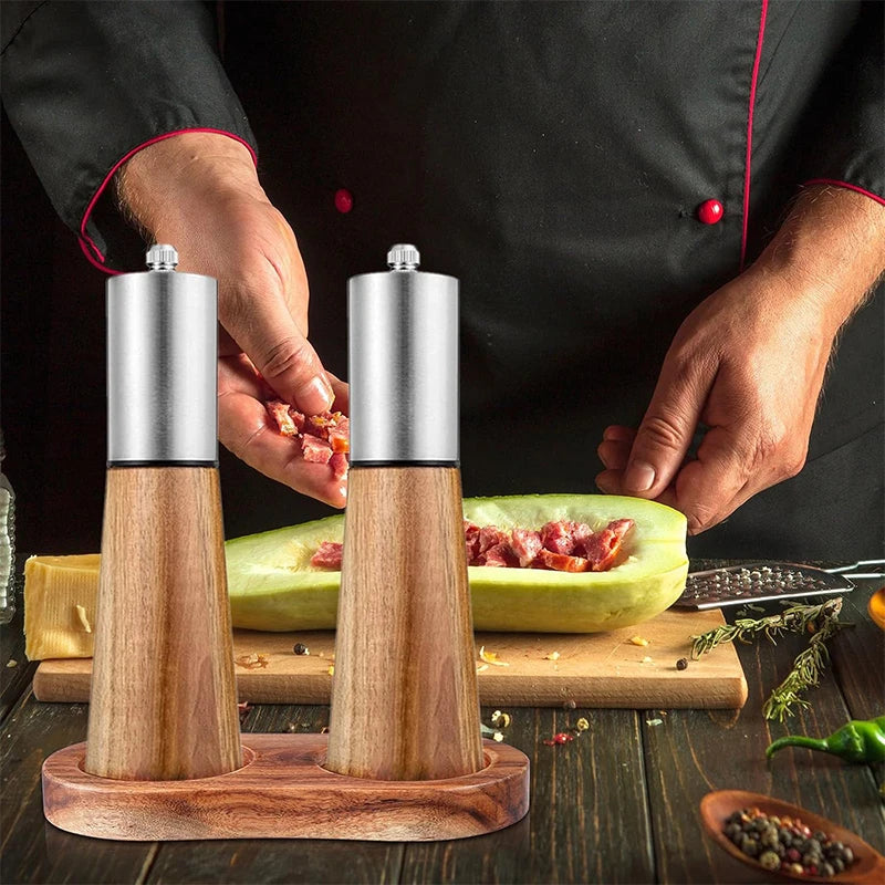 Acacia Wood Salt and Pepper Mill Tray - Kitchen Organizer & Protector