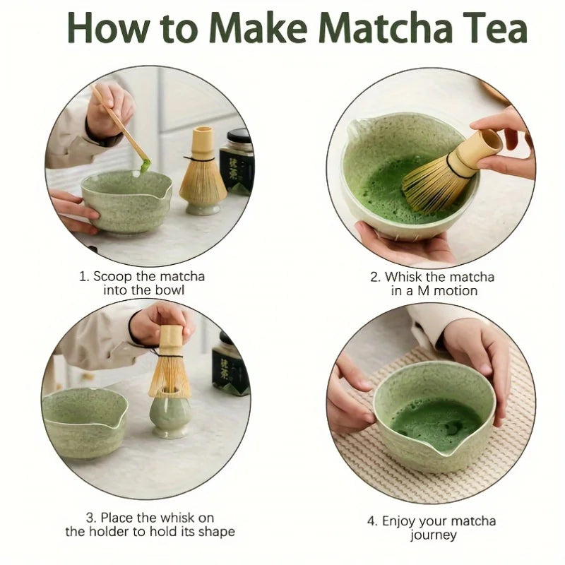 6-Piece Complete Matcha Tea Set with Ceramic Bowl, Spoon & Whisk