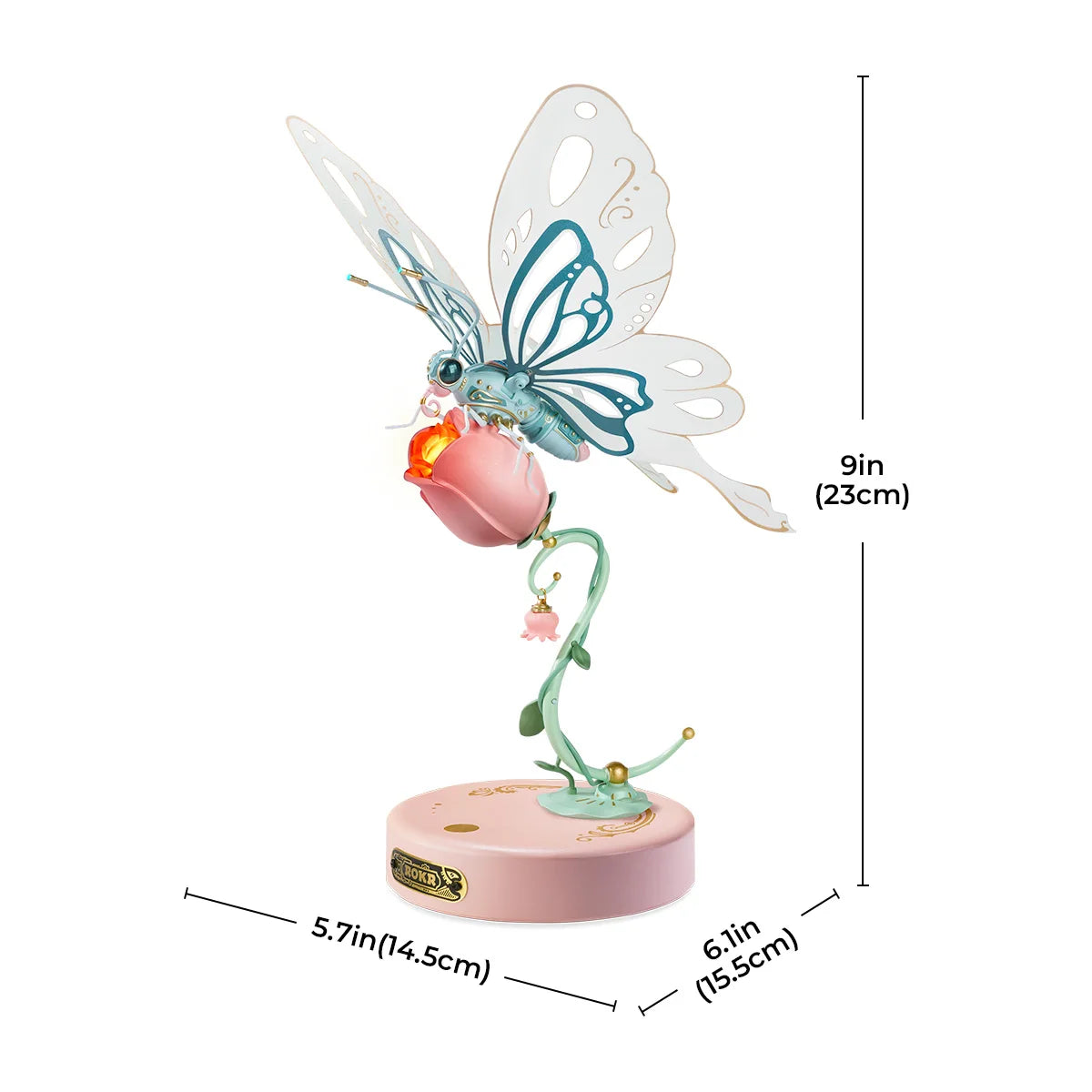 ROKR Mechanical Species Butterfly 3D Puzzle with Golden Rose Lights