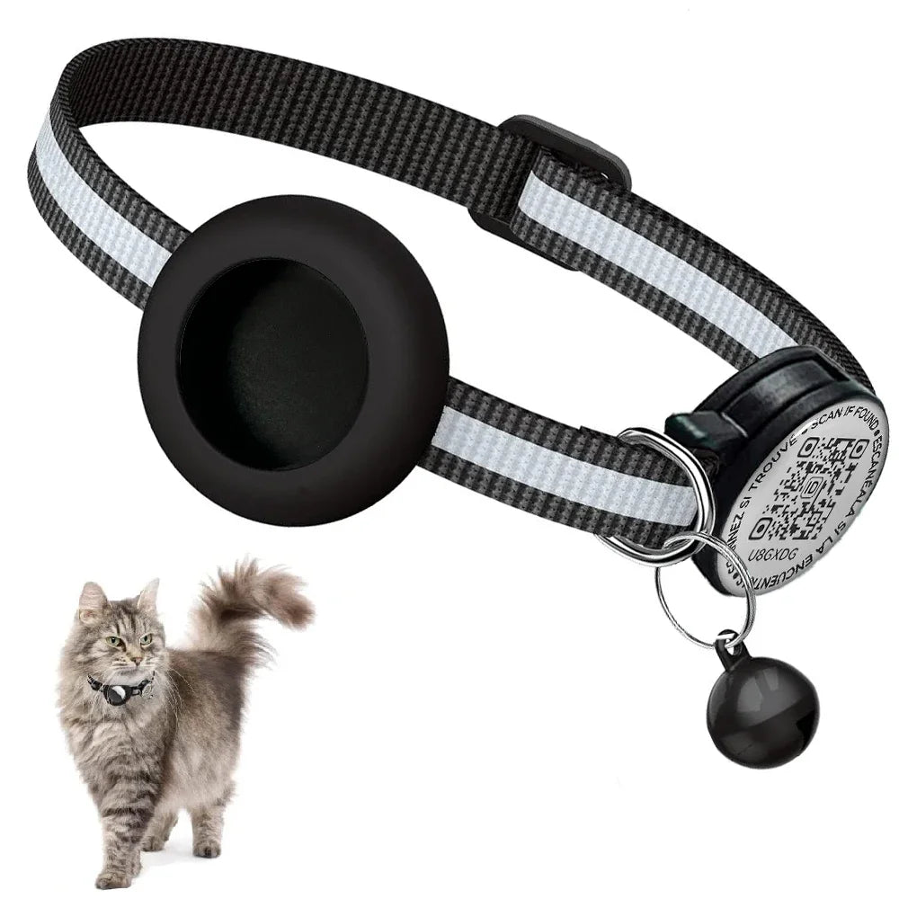 Reflective GPS Tracker Cat Collar with QR Tag & AirTag Holder