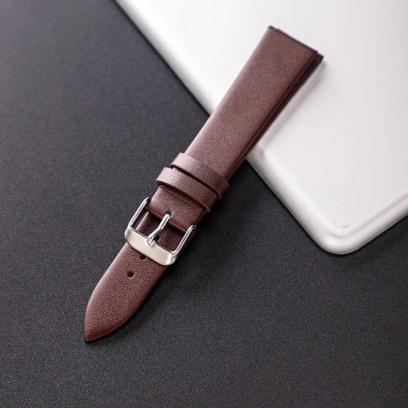 Stylish Leather Watch Strap 12-22mm with Stainless Steel Buckle
