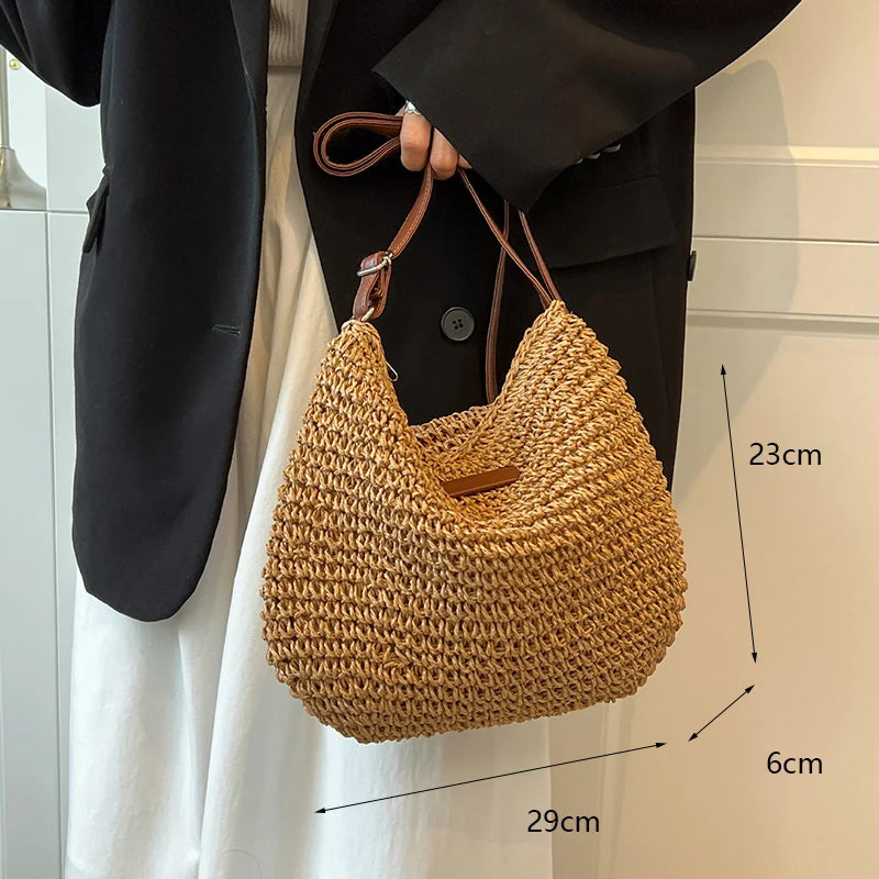 Handmade Straw Woven Shoulder Bag - Perfect for Beach & Travel