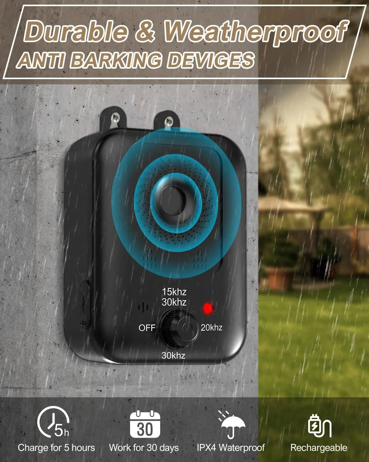 Rechargeable Ultrasonic Dog Bark Deterrent – Indoor & Outdoor Control