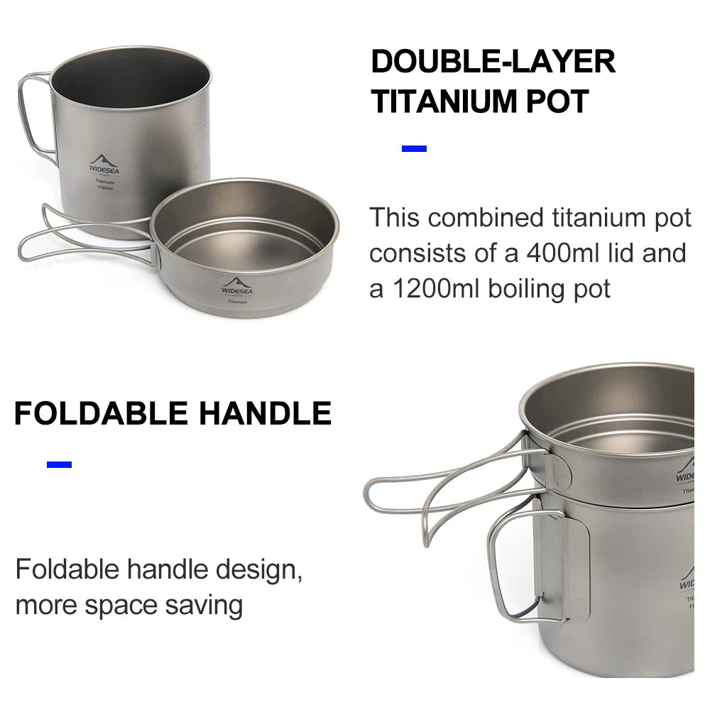 Widesea Ultralight Titanium Camping Pot 1100ml - Portable Outdoor Cookware