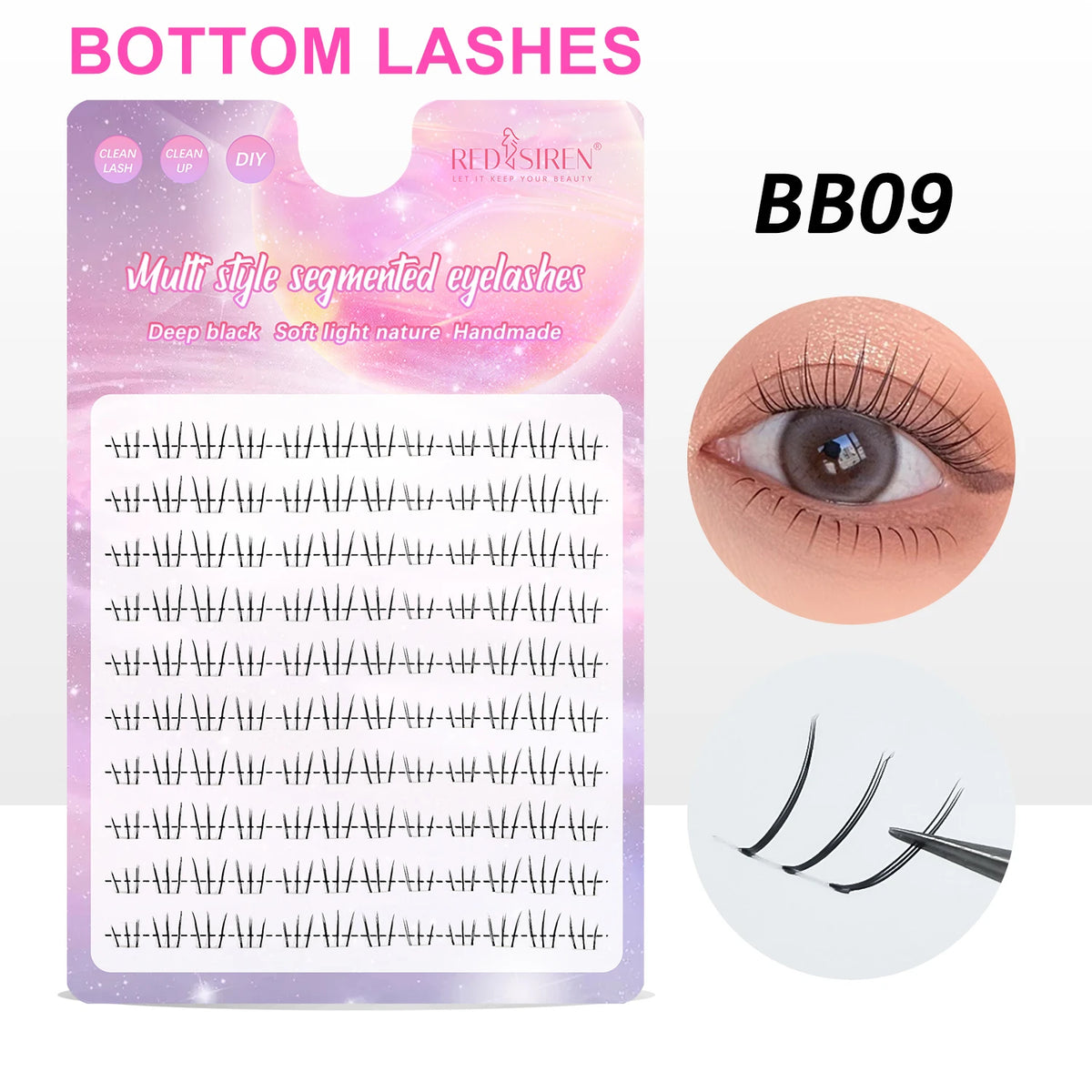 REDSIREN Cluster Lashes - 10 Rows of Natural Look Bottom Lashes