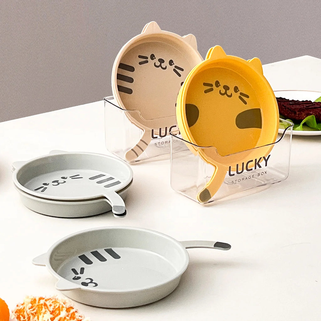 Cute Cat Shaped Reusable Plastic Plates - Fun Fruit Dessert Set
