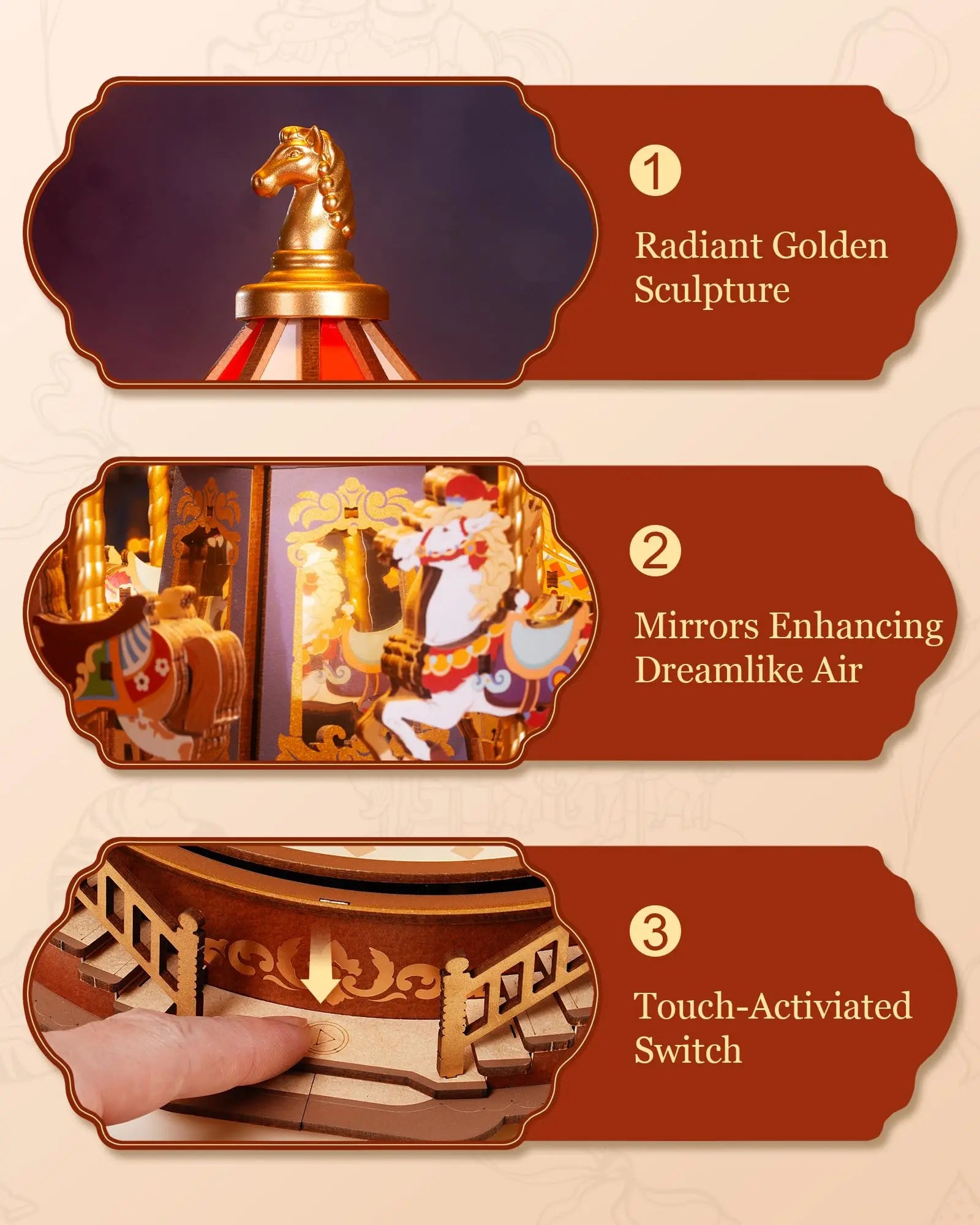 Robotime Classic Carousel Music Box - Easy Assemble 3D Wooden Puzzle