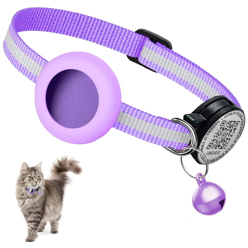 Reflective GPS Tracker Cat Collar with QR Tag & AirTag Holder