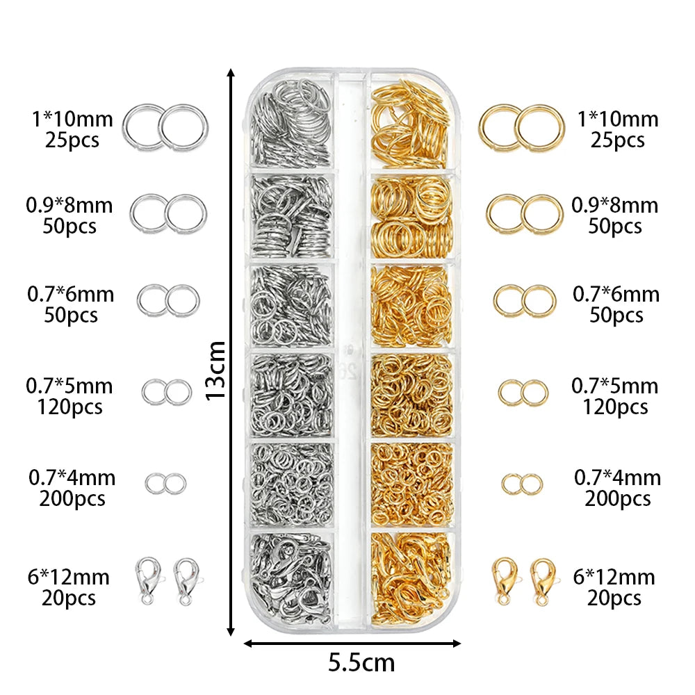 Jewelry Findings Kit with Zinc Alloy Jump Rings & Lobster Clasps