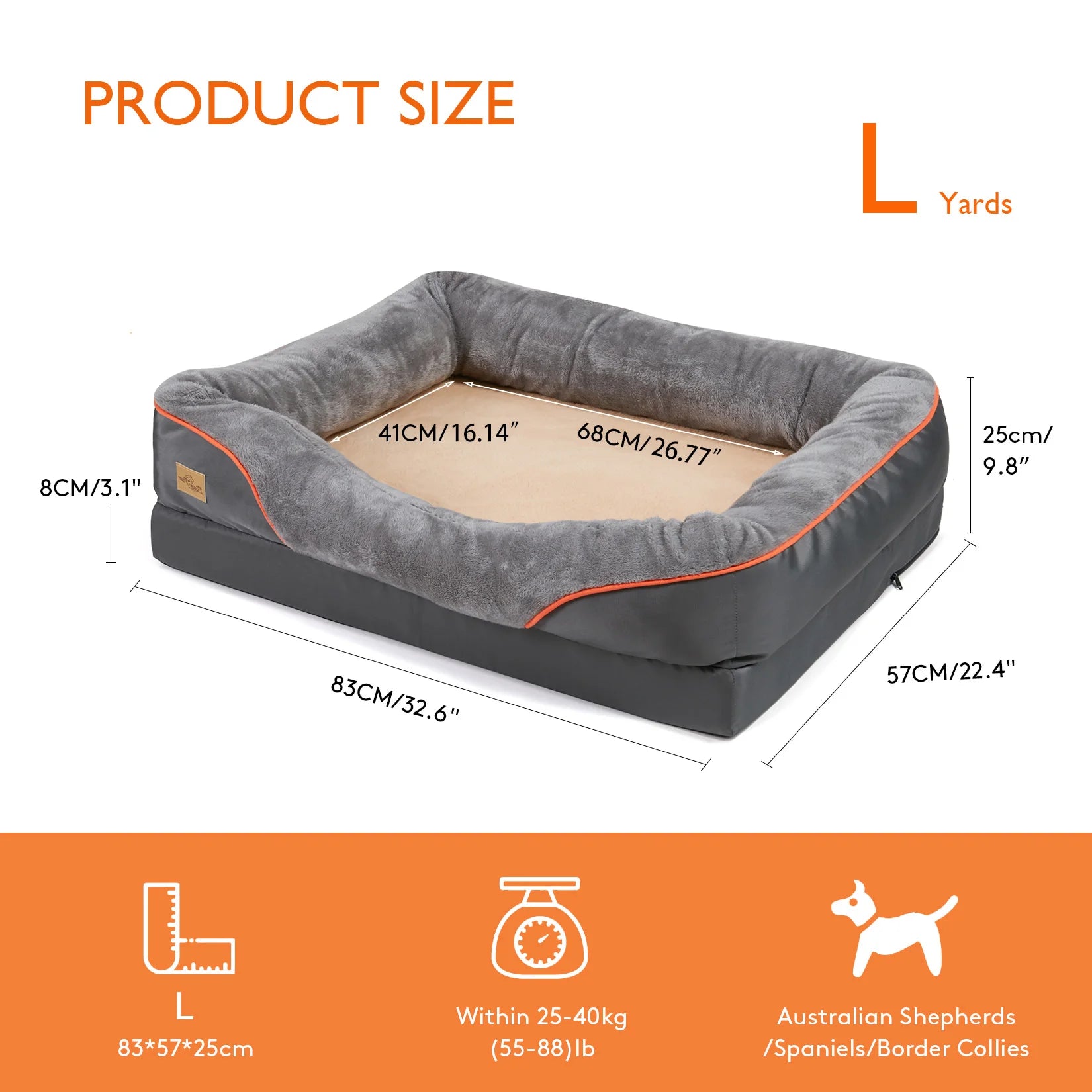 Orthopedic Waterproof Dog Bed - Removable Washable Cover, 2-in-1 Design