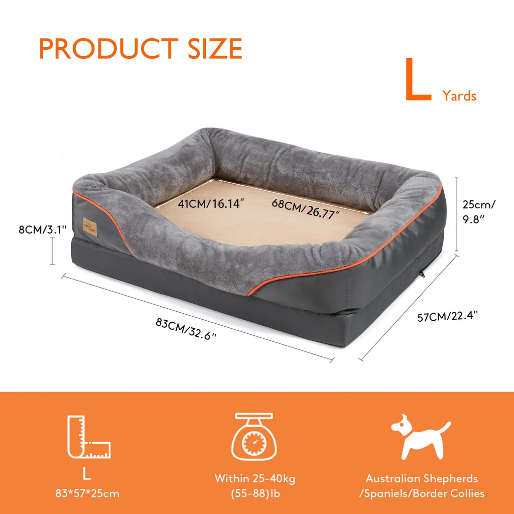 Jumbo Orthopedic Dog Bed - Waterproof Memory Foam Pet Sofa with Bolster