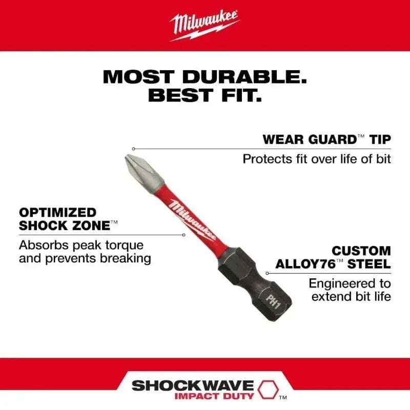 Milwaukee SHOCKWAVE Impact Duty Magnetic PH2 Bit Set - 3PC