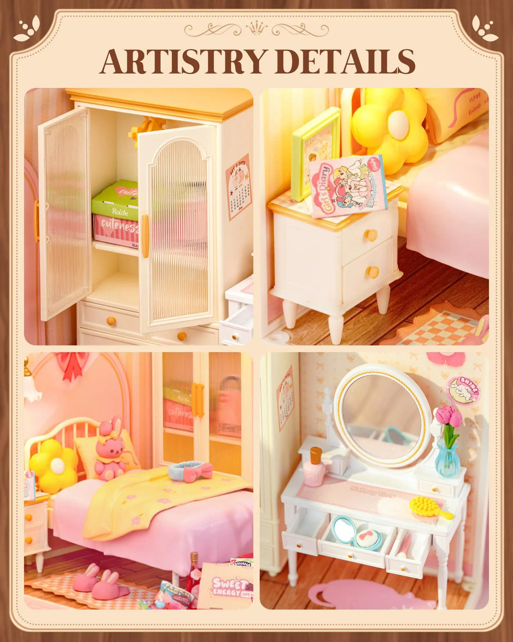 Robotime 3D Puzzle Miniature Pink Bedroom DIY Model Kit