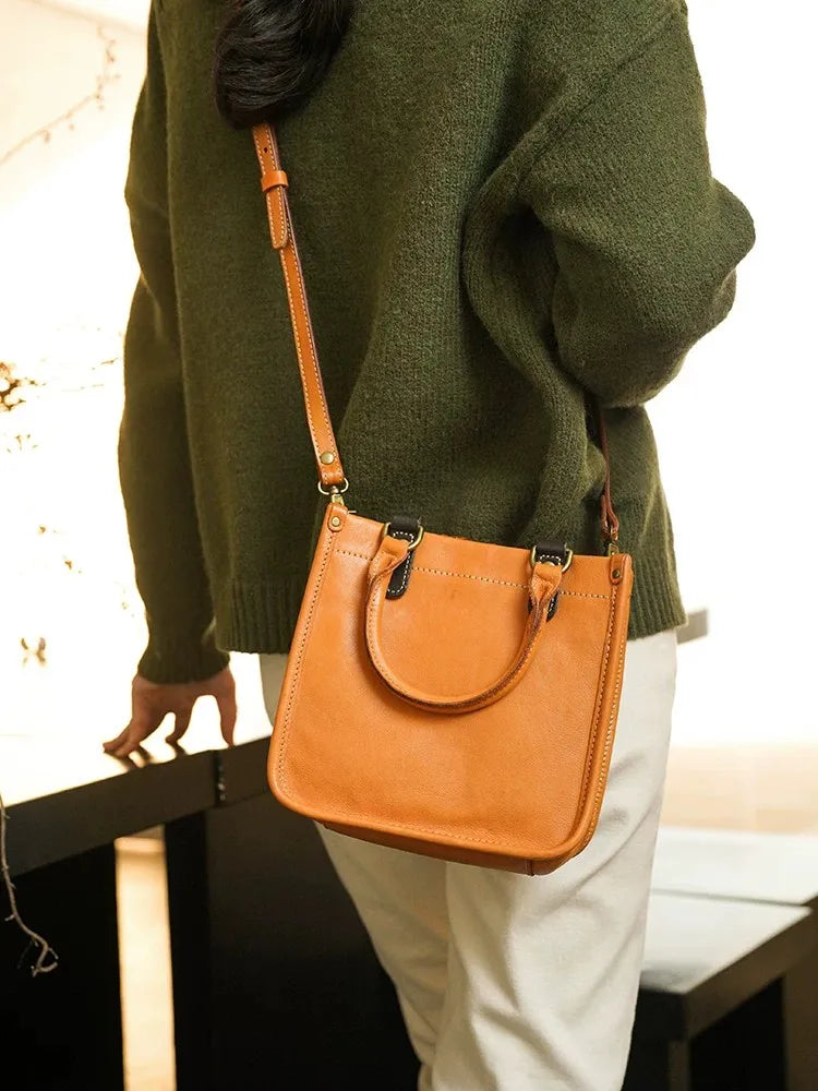Vintage Top Grain Leather Mini Handbag for Women - Stylish & Durable