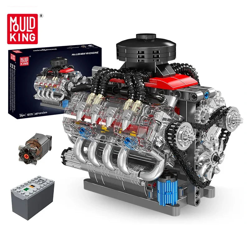MOULD KING Motorized LSX454 V8 Engine Building Block Set - 487PCS